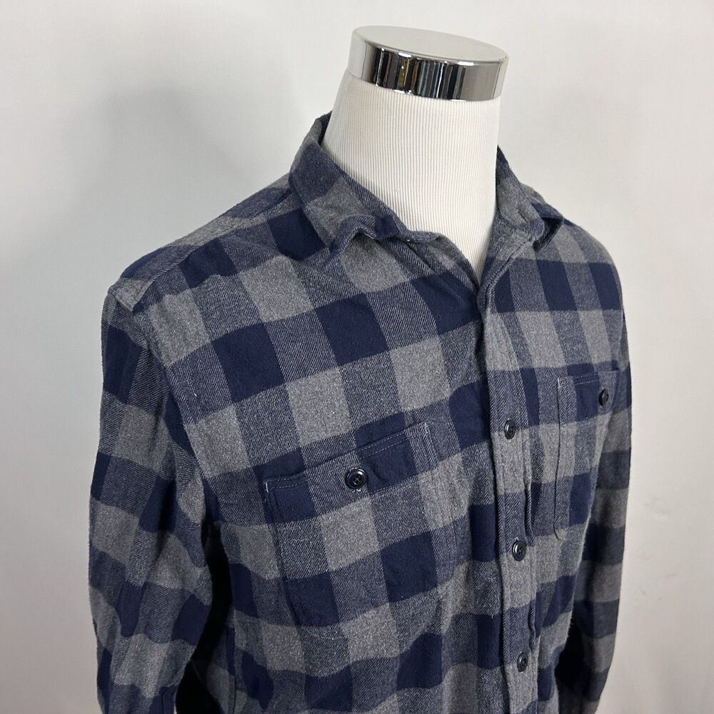 J Crew Large Slim Fit Mid Weight Flannel Shirt Double Brushed Blue Gray‎ Plaid